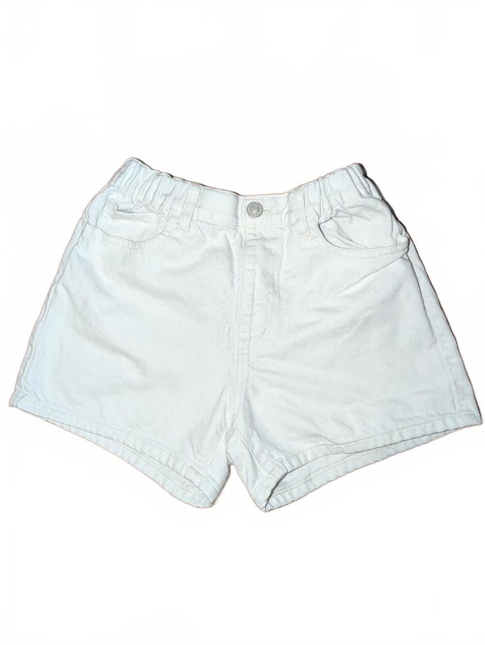 UNIQLO Kids Size 9-10 Pull On High Waisted White Cotton Denim Shorts Adjustable